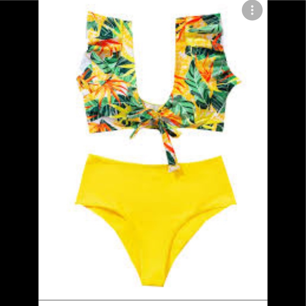 Floerns Women's Bathing Suit Tropical Print Ruffle Self Tie Bikini Large - Picture 2 of 9